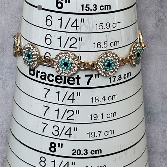 Paved evil eyes bracelet gold plated, adjustable size - Picture 3 of 3